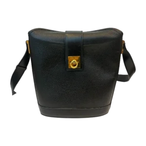 CELINE Vintage Black Leather Bucket Bag with Ring Closure