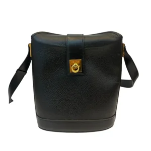 CELINE Vintage Black Leather Ring Bucket Bag