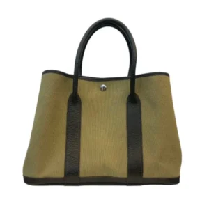 HERMES Garden Party Toile Leather Bag