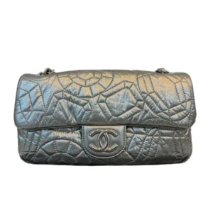 CHANEL Graphic Metallic Silver Classic Flap Bag
