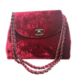 CHANEL Burgundy Red Velvet Flap Shoulder Bag